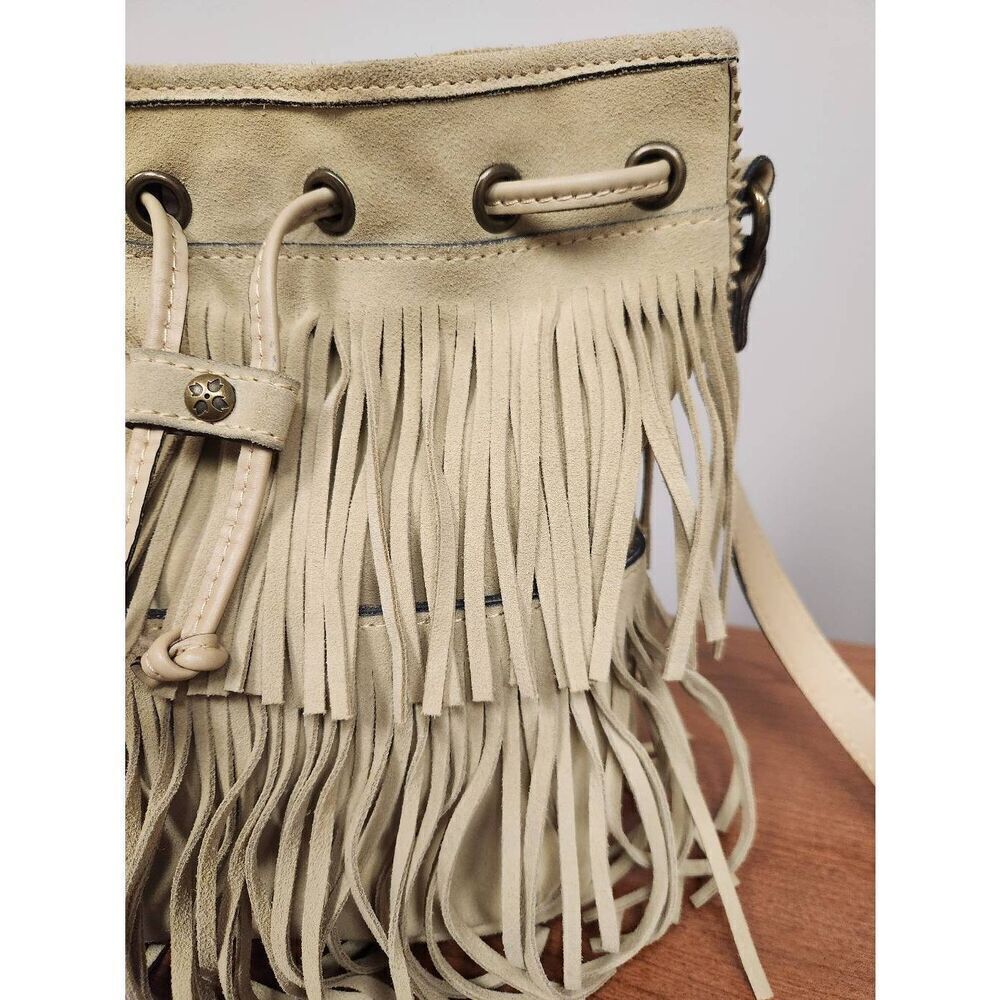 Patricia Nash Tan Suede Leather Fringe Bronte Bucket Crossbody Shoulder Bag - Picture 4 of 14